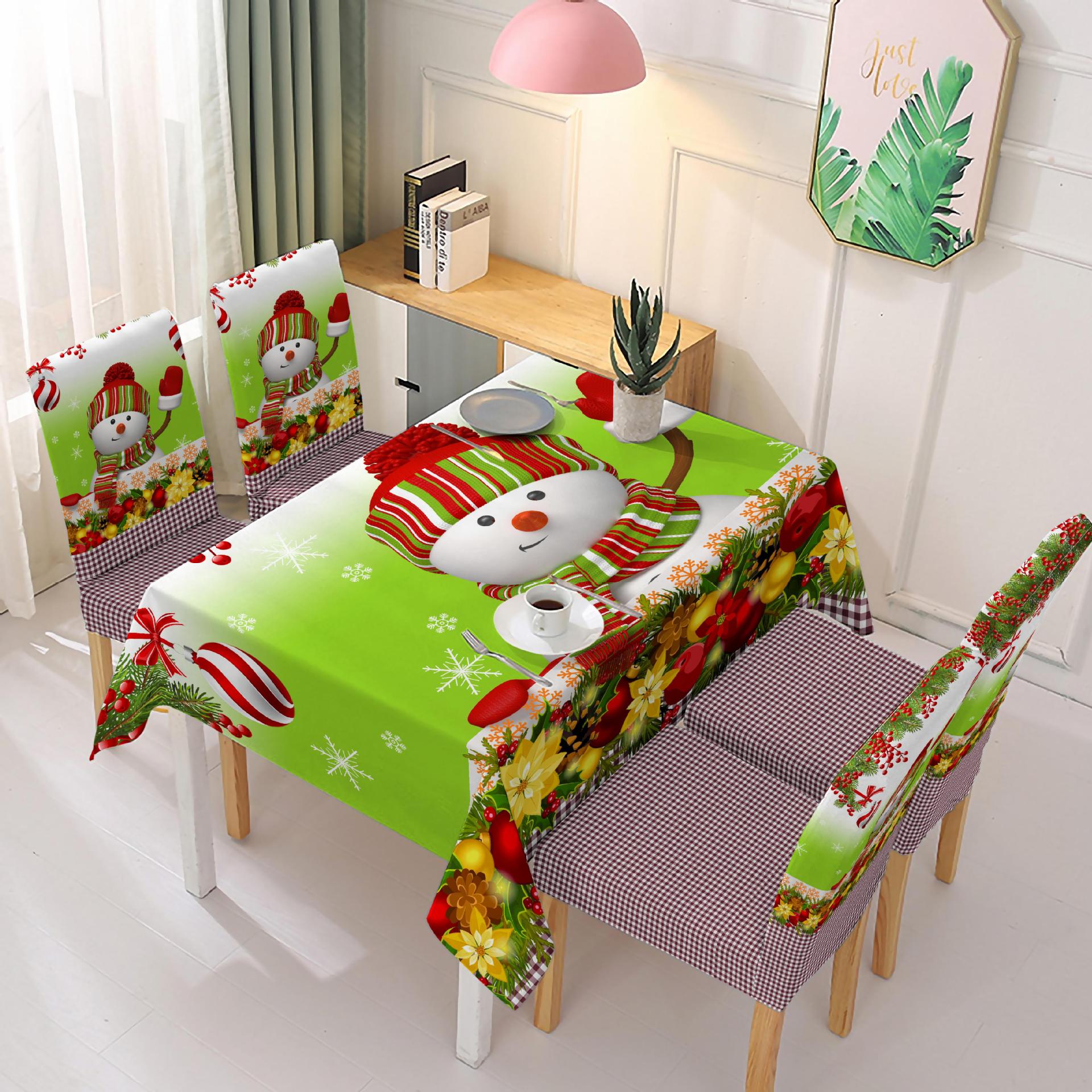 Cross-Border New Arrival Christmas Home Tablecloth Chair Cover Dining Table Oil-Proof Waterproof Tablecloth Printing All-Inclusive Elastic Chair Covers