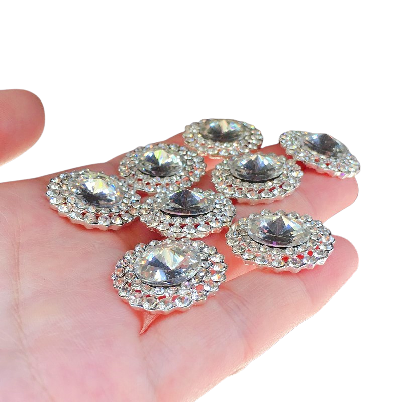 40hp25mm圆形花朵水钻纽扣子玻璃钻扣貂皮草大衣装饰镶钻扣衣服钻