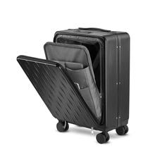 20寸可登机行李箱前开盖16寸铝框拉杆箱纯PC黑色电脑箱商务旅行箱