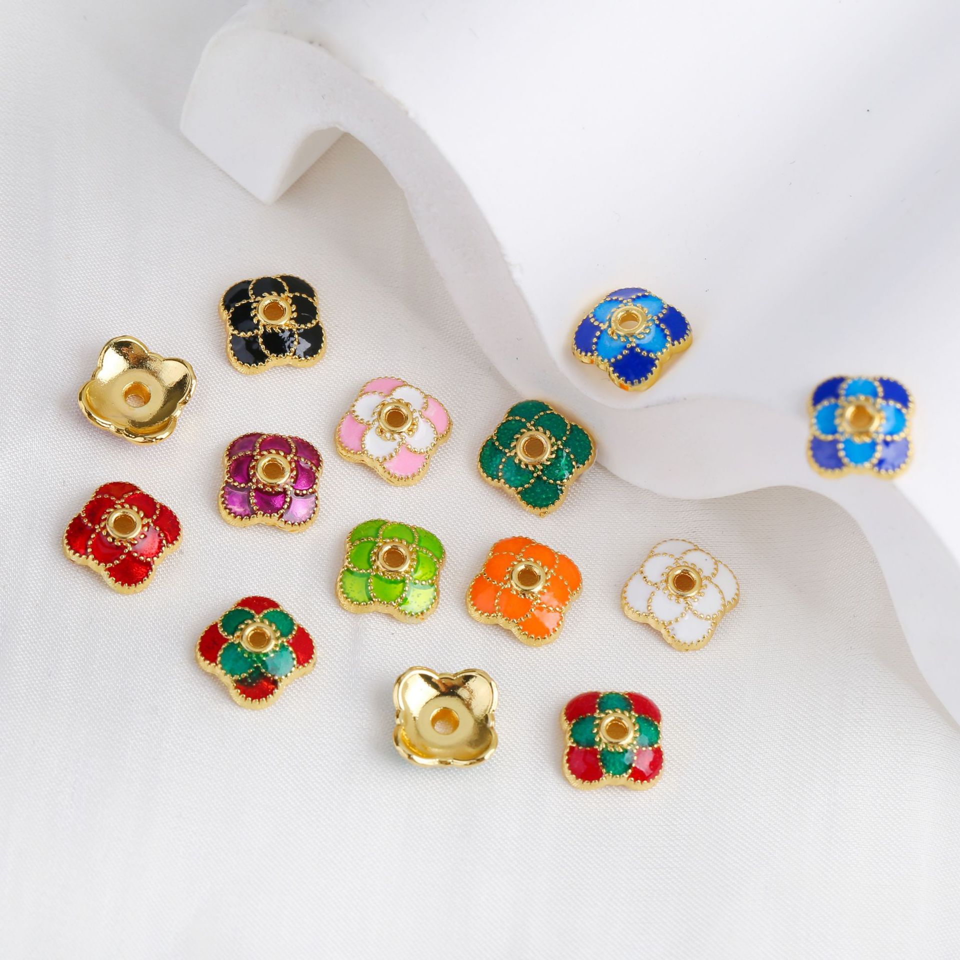 18k金色四方形滴油花托景泰蓝花帽珠托隔片手工diy手串饰品配件