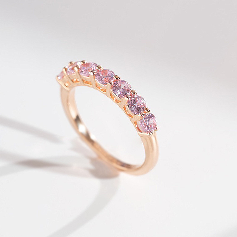 隆隆金珠宝 新款简约高碳钻粉钻戒指戒指女s925银网红钻戒7排钻戒