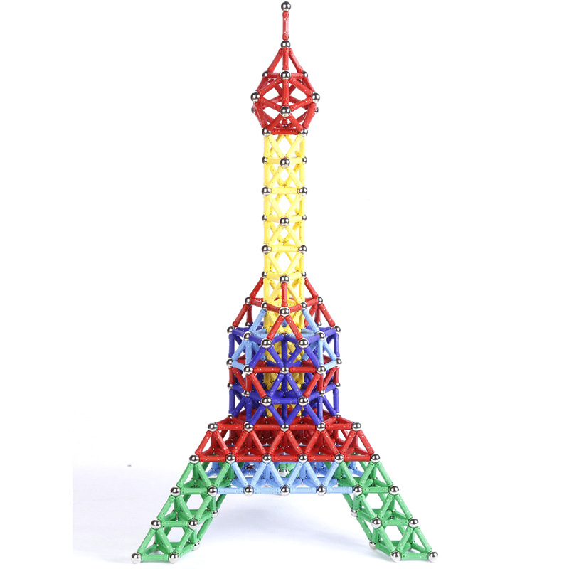 彩色塑料磁力棒巴克球儿童智力磁性积木拼搭创意磁铁玩具铁盒装