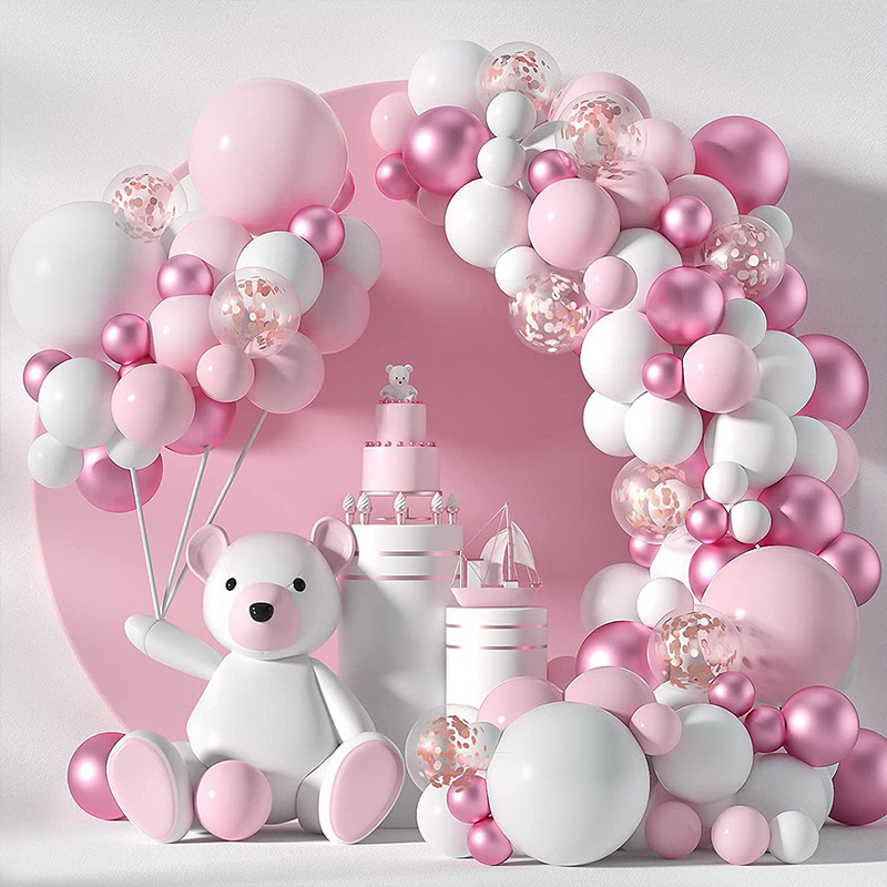 Cross-Border New Arrival Girl Pink Metal Pink Balloon Chain Set Birthday Party Wedding Celebration Decoration Opening Layout Supplies