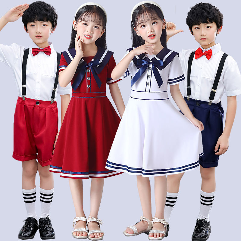 六一儿童演出服女童红色礼服舞蹈裙小学生大合唱男童朗诵表演服装