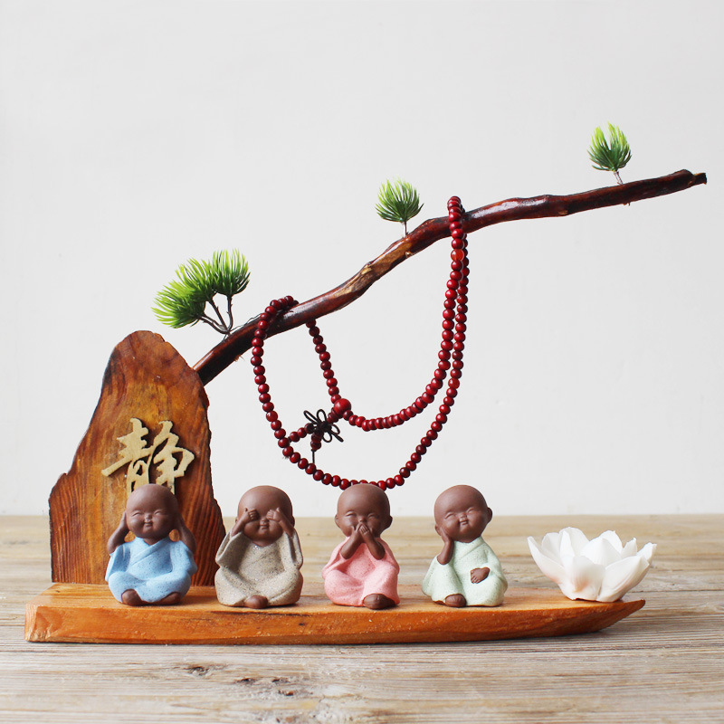 迷你【四不小和尚】茶宠摆件 精品可爱紫砂禅意花盆园艺造景装饰