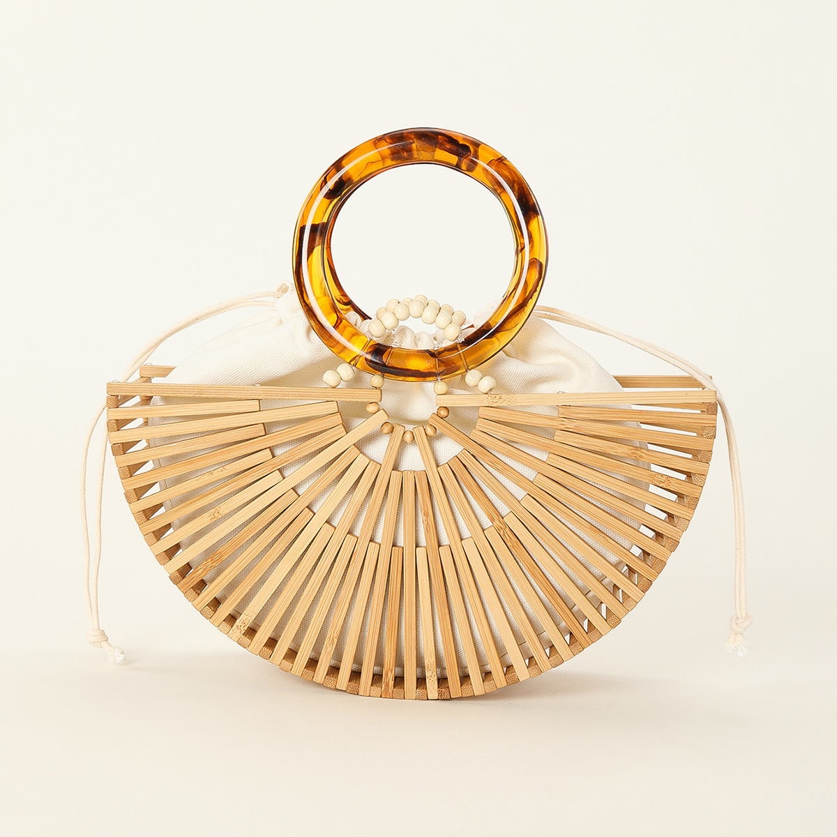 Cross-Border Ins Amazon Hot Semicircle Hollow Women's Niche Bamboo Hand-Woven Beach Bamboo Handbag