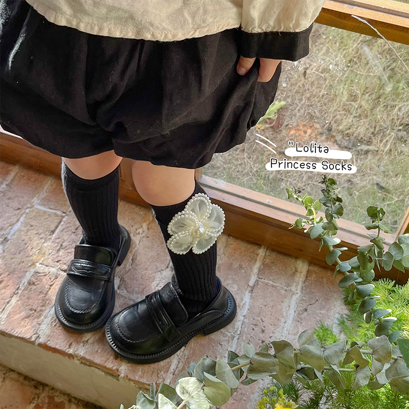 2023 Spring New Girls Calf Socks Korean Lolita Small Flower Bow Children's Socks