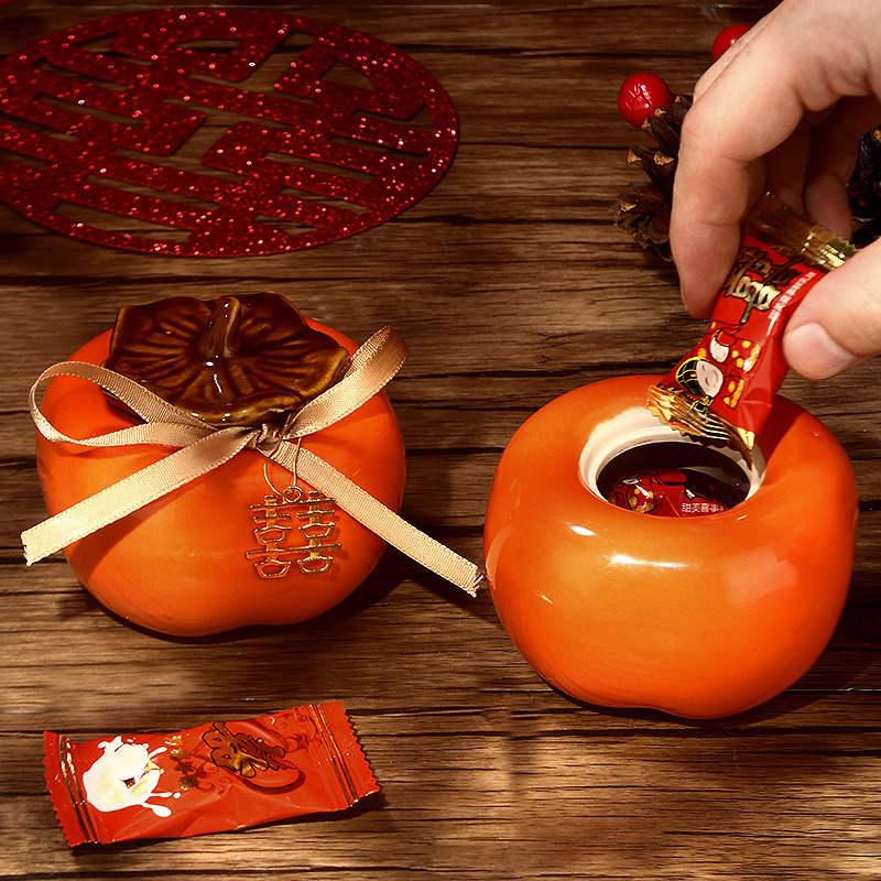 Wedding Ceremony and Wedding Celebration Supplies Persimmon Candy Box Hand Gift Box Wedding Candy Box Engagement Lucky Persimmon Decoration Persimmon Jar