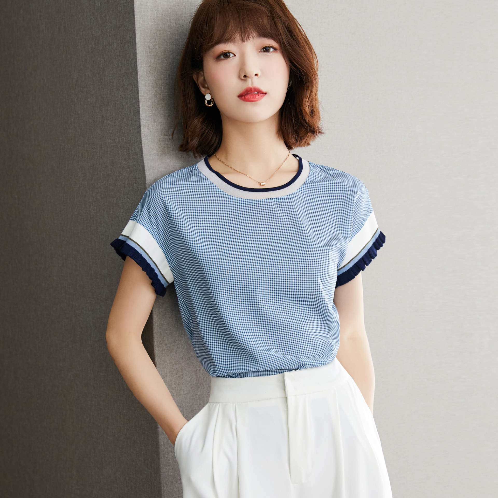 夏季短袖t恤女装夏装2022年新款内搭设计感小众上衣雪纺打底小衫