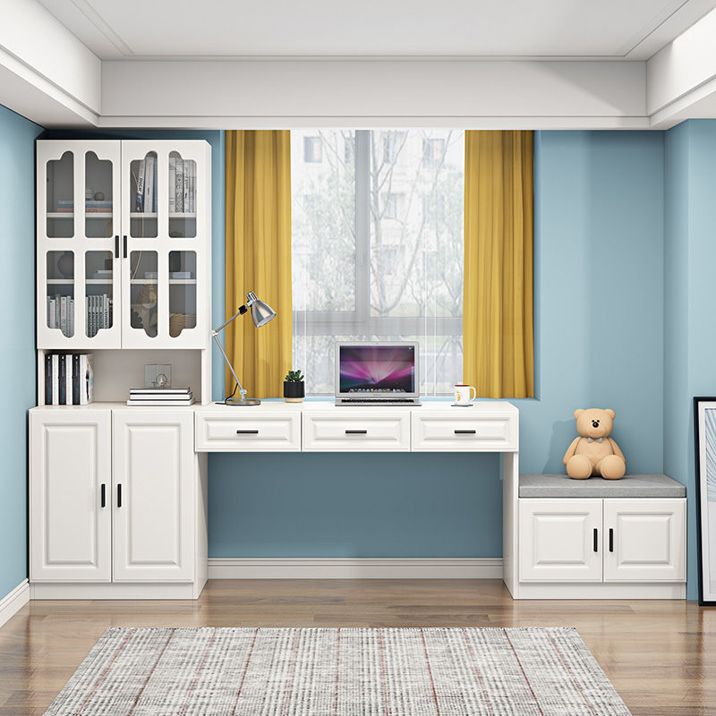 实木窗边书柜书桌一体飘窗改书桌电脑桌窗边落地柜学生写字学习桌