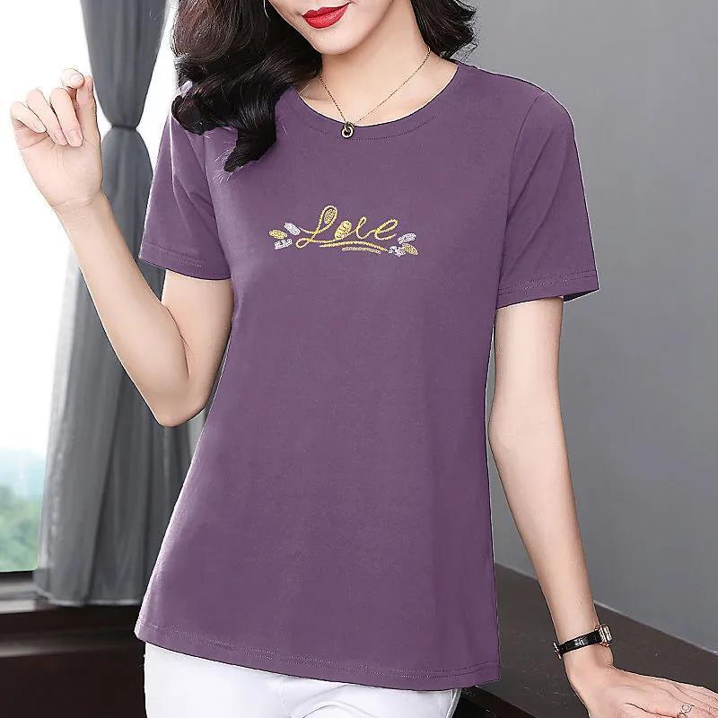 2023 Summer New Short-Sleeved T-shirt Women's Mom Clothing Middle-Aged and Elderly Bottoming Shirt Fashion All-Matching plus Size Loose Top