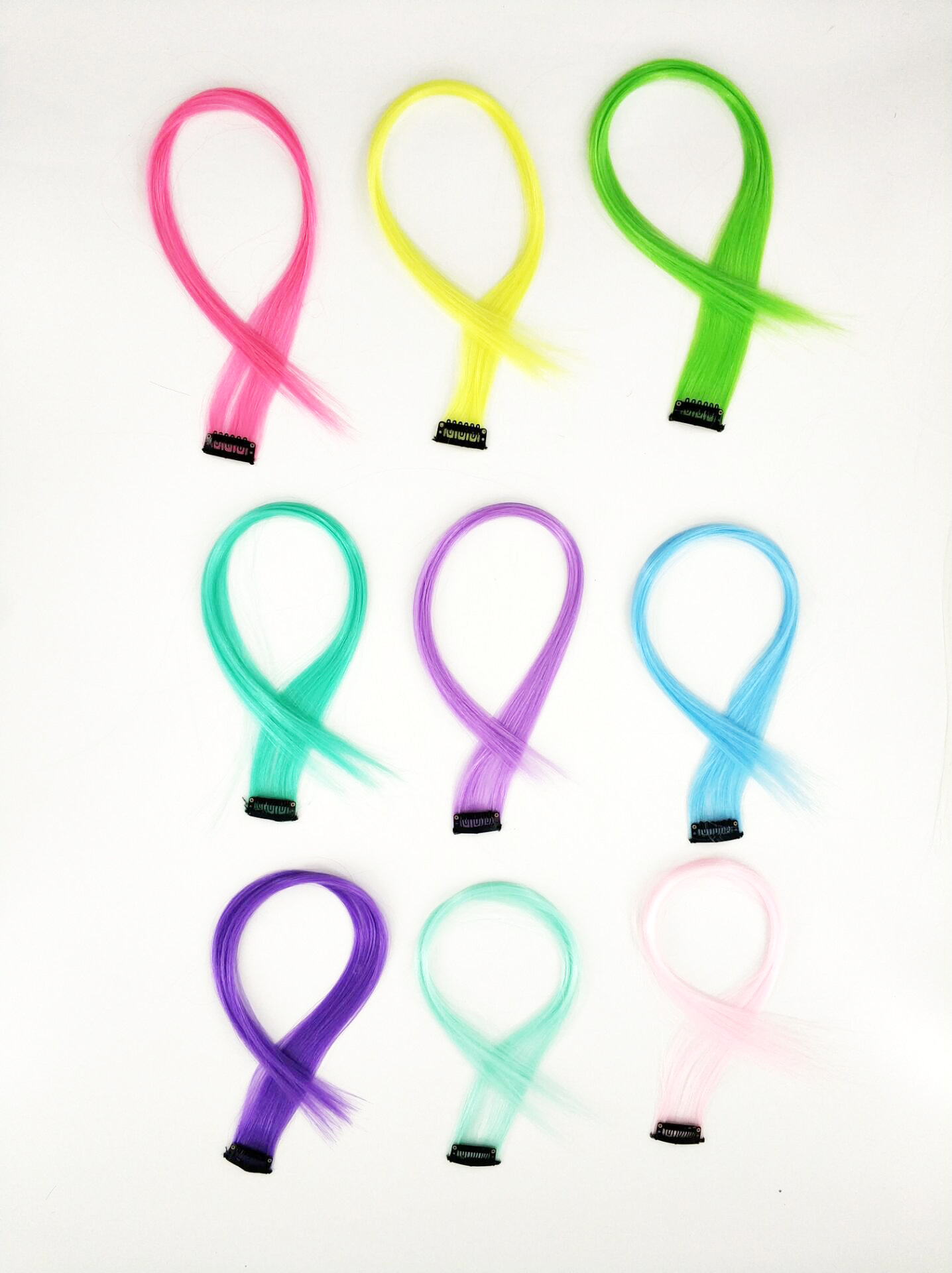 化纤假发彩色发条 时尚彩色荧光发片 夜光挂耳染假发 wig piece