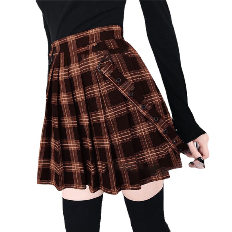 Amazon Hot Plaid Printed Four-Sided Stretch Skirt Teenage Leisure out Slimming A- line Skirt Swing One Piece Dropshipping