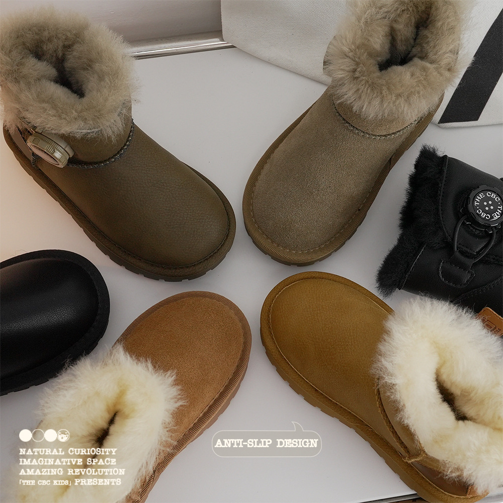 Thecbc [Australian Wool] Children's Snow Boots 2023 Winter New Rotating Buckle High-Top Boys and Girls Velvet Cowhide