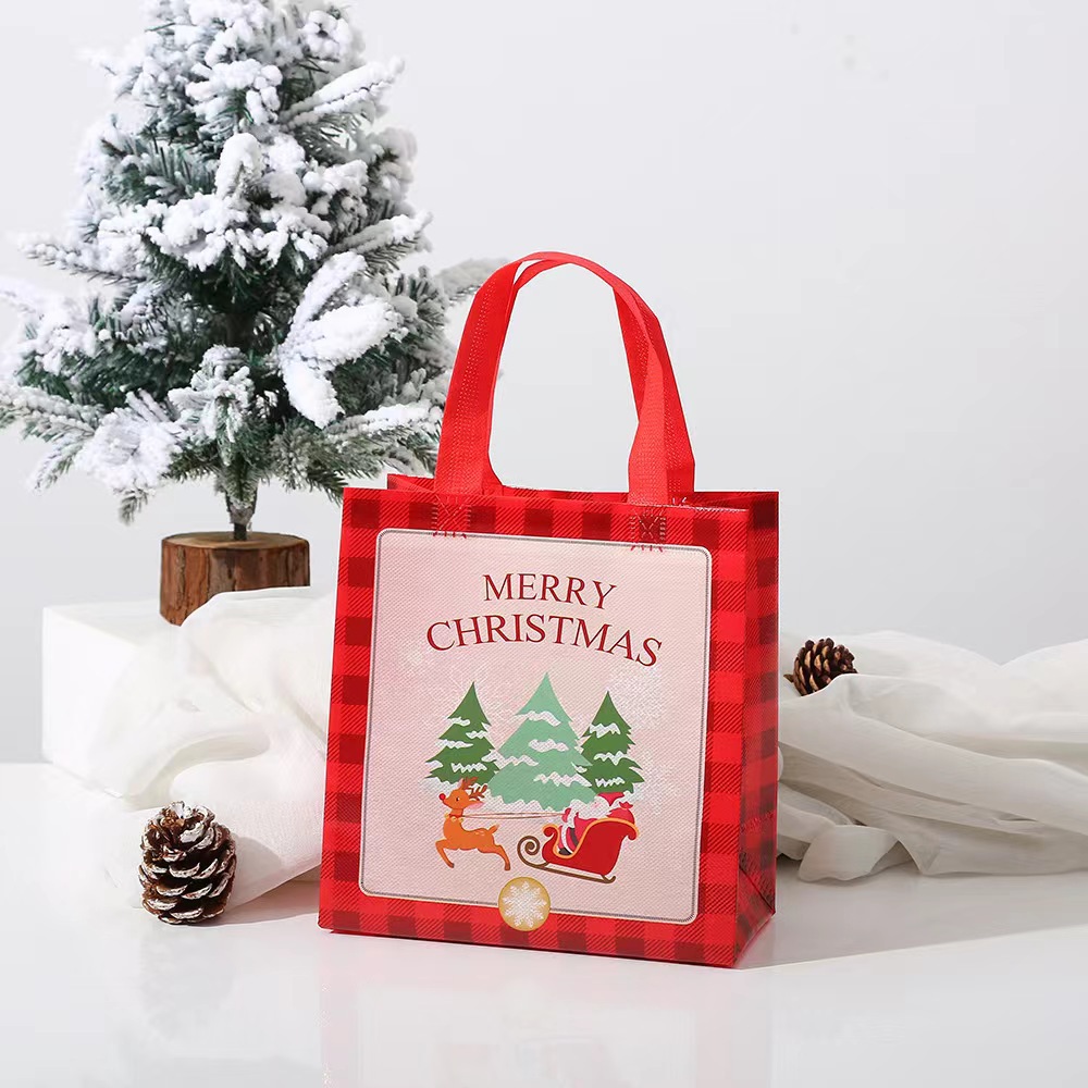 Amazon Hot Sale Non-Woven Christmas Gift Handbag Printed Logo Buggy Bag Foldable Waterproof Gift