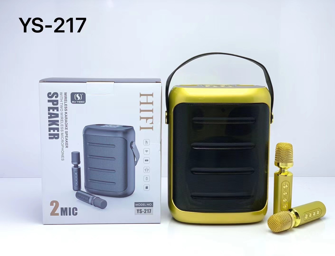 ys217热销卡拉ok套装 k歌音响 无线蓝牙 双麦克风音箱话筒一体机