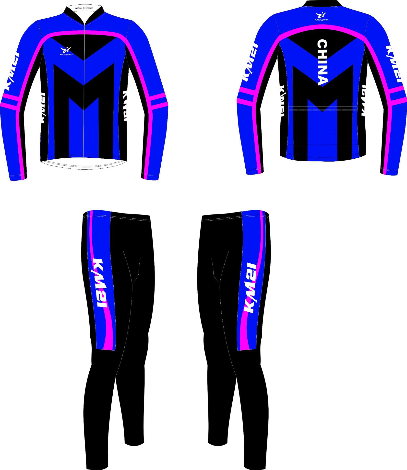 新款km21秋冬季加绒分体轮滑服 成人儿童速滑服 长袖长裤滑冰服