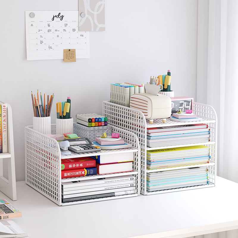 桌面置物架儿童书本收纳架书桌上简易书架学生课本书籍资料分层架
