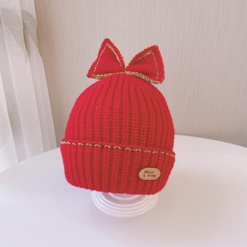 Baby Hat 2023 Autumn and Winter Thickened Handmade Bow Infant Woolen Cap Ear Protection Winter Children Hat