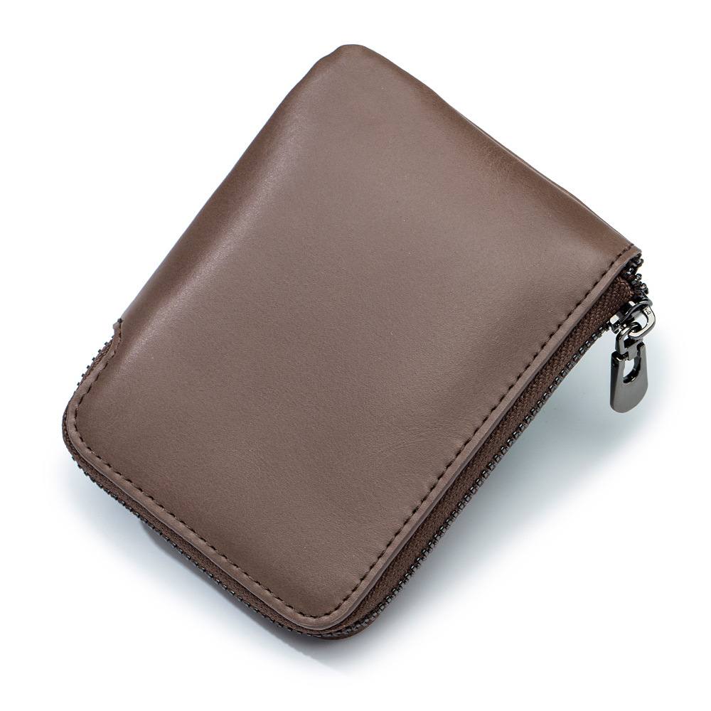 New Simple Card Holder Leather Short Vintage Zipper Small Wallet Cowhide Ultra-Thin Coin Purse Small Coin Bag