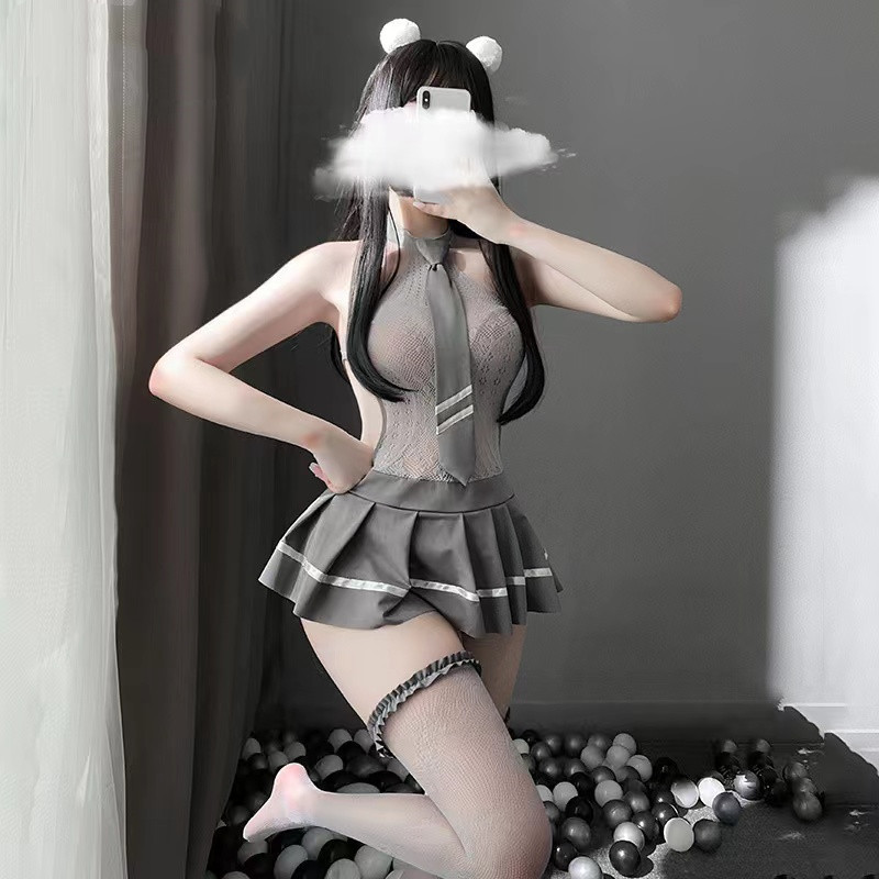 Night Listening Fragrance Sexy Lingerie Sexy Sweet Cool Junior Girl Suit Student Uniform Stockings Temptation One-Piece Mesh Dress