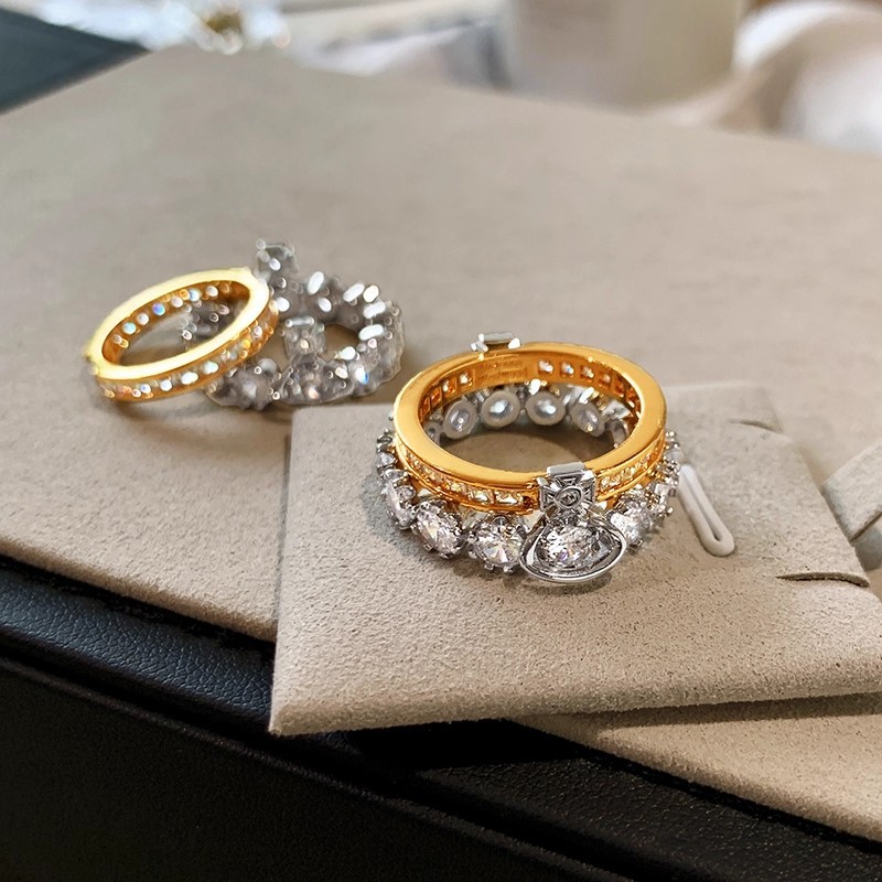 ring special-interest design high-grade fashion index finger ring gold and silver color matching saturn double layer stacked ring women‘s