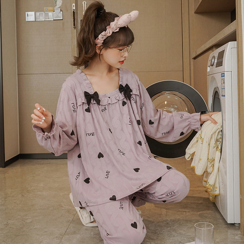 睡衣女棉质春秋季长袖套装学生韩版可爱卡通宽松女士家居服可外穿