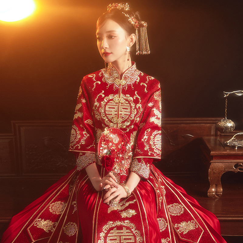 秀禾服新娘2021年新款冬季小个子结婚礼服中式婚纱龙凤褂嫁衣2022