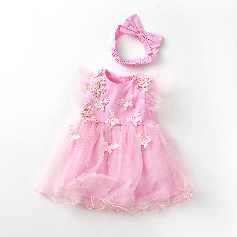 女童公主裙夏季无袖蕾丝童装连衣裙可爱蝴蝶纱网外出服装儿童女裙