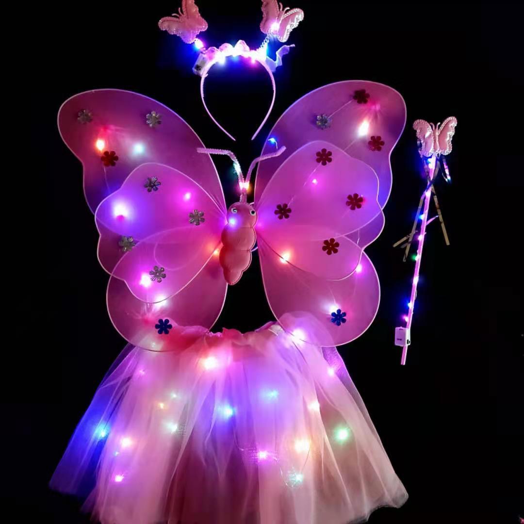 新款全身发光蝴蝶翅膀小女孩天使仙女棒闪光灯魔法棒儿童演出玩具