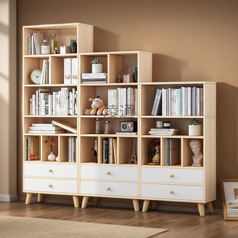 北欧书架置物架落地简约客厅多层收纳简易家用学生实木腿小书柜子