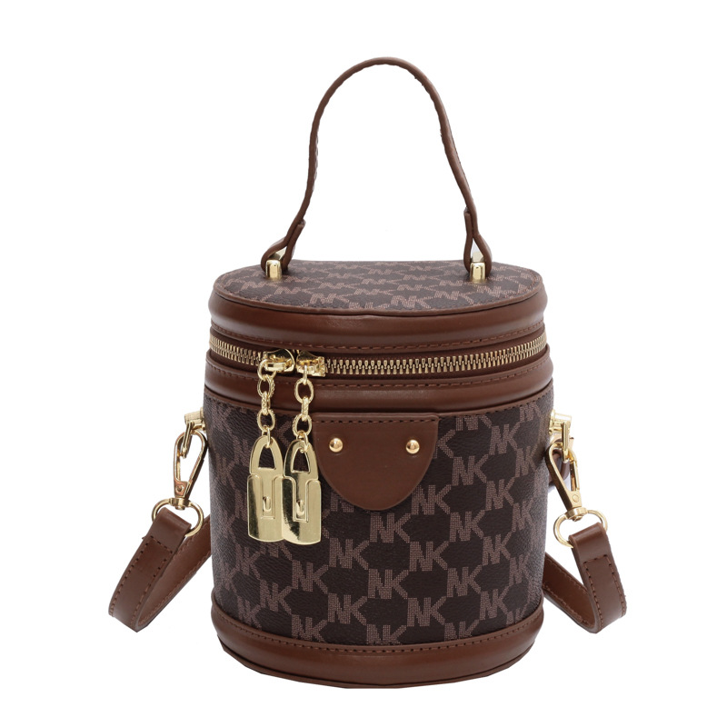 Bag Vintage Print Alphabet Bucket Bag Trendy One-Shoulder Crossbody Bag Female Cylinder Bag Wholesale Women's Bags