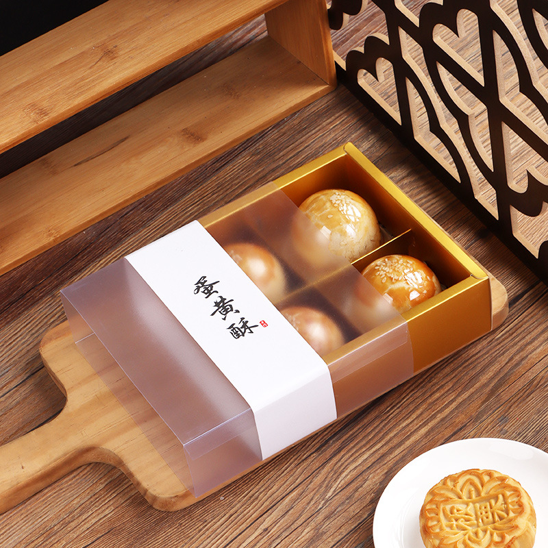 In Stock Frosted 4-Piece Moon Cake Packing Box 80G round Egg Yolk Crisp Gift Box Pastry Biscuits Daifuku Boxes