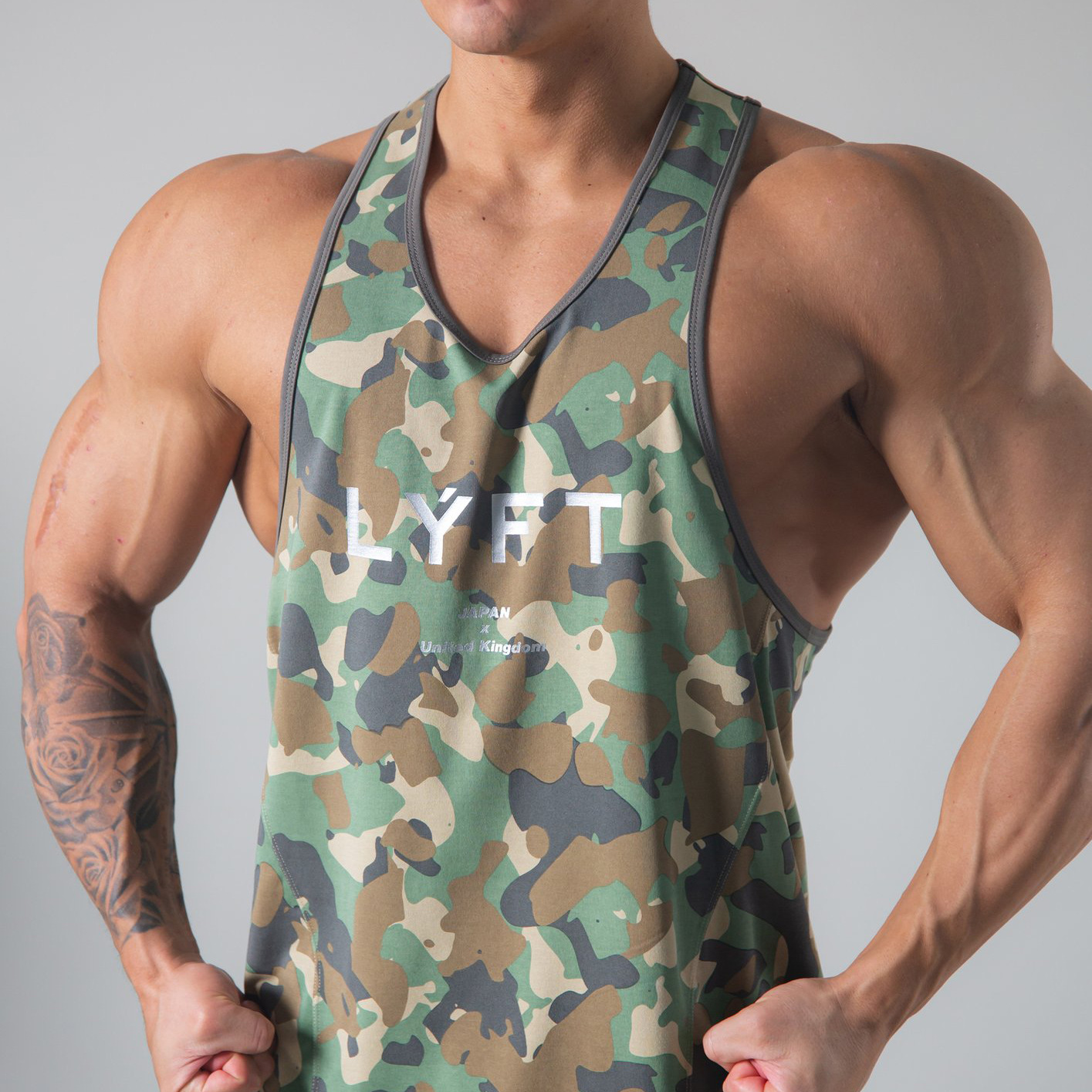 韩版男式运动拼接背心休闲训练透气弹力休闲迷彩肌肉健身工字背心