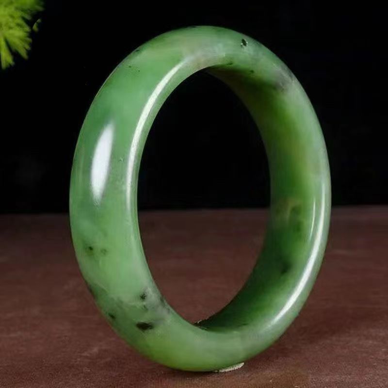 真品菠菜绿和田玉碧玉新疆和田玉老坑料宽条手镯祖母绿女款送妈妈