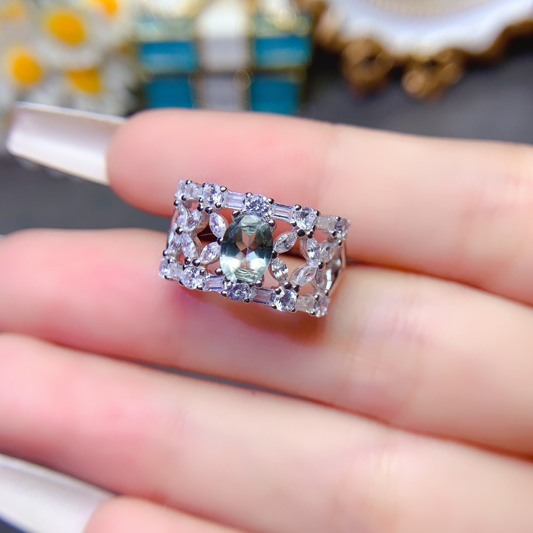 直播供货天然绿碧玺戒指空托925银精工镶嵌5*7mm跨境代发货-阿里巴巴