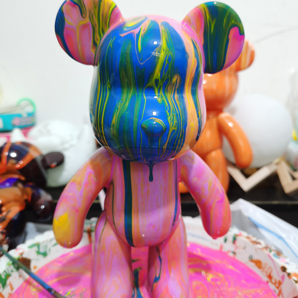 流体画流体暴力熊diy流彩网红彩绘创意手工潮流手办摆件搪胶娃娃