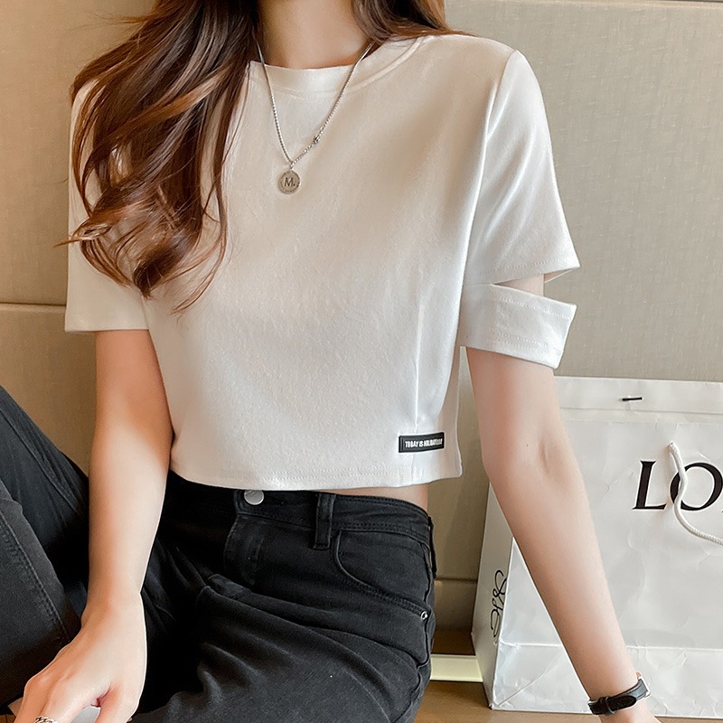 纯色短袖t恤女装2022年新款夏季半截袖宽松休闲短款露脐上衣ins潮