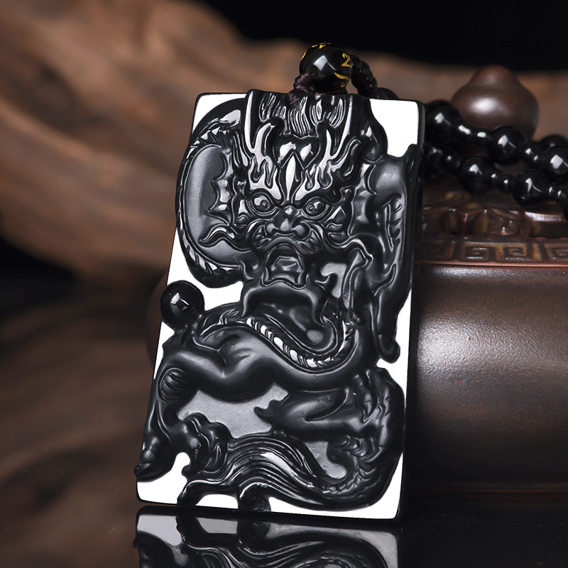 天然墨翠a货翡翠墨玉生肖龙牌霸气玉石吊坠挂件男士项链女款玉坠