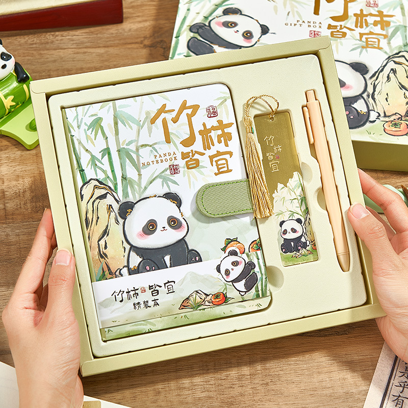 new panda journal book gift set girl good-looking cute cartoon magnetic snap notebook book notepad