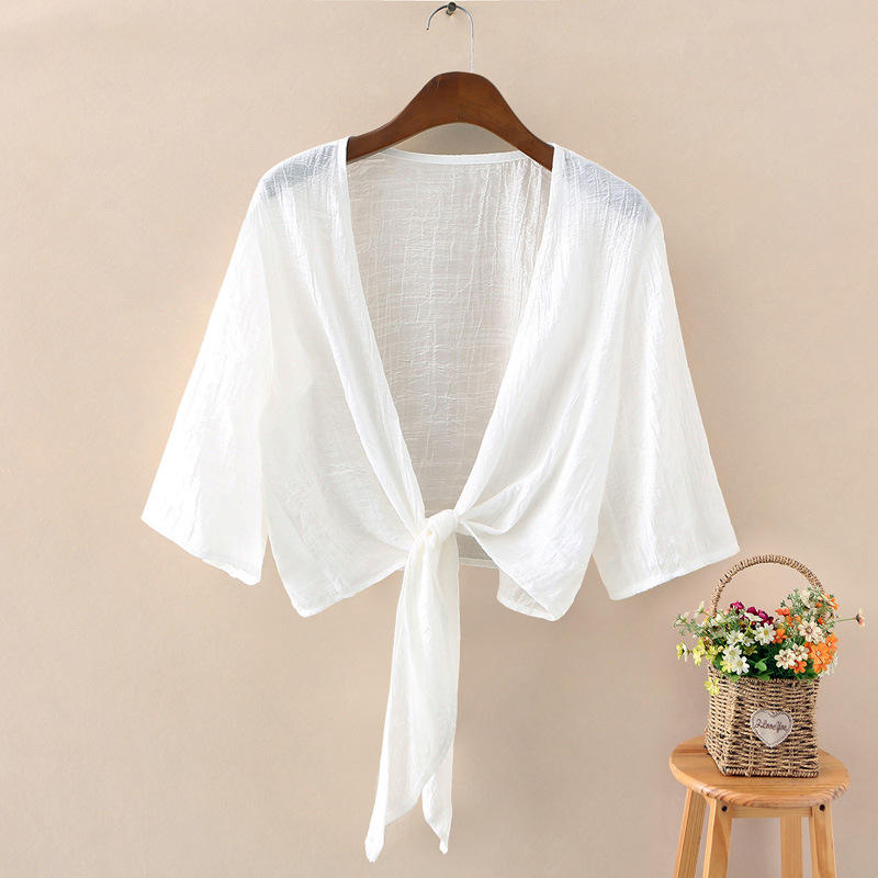 空调房外套女空调衫夏季亚麻防晒空调间开衫夏天空调屋披肩外搭薄