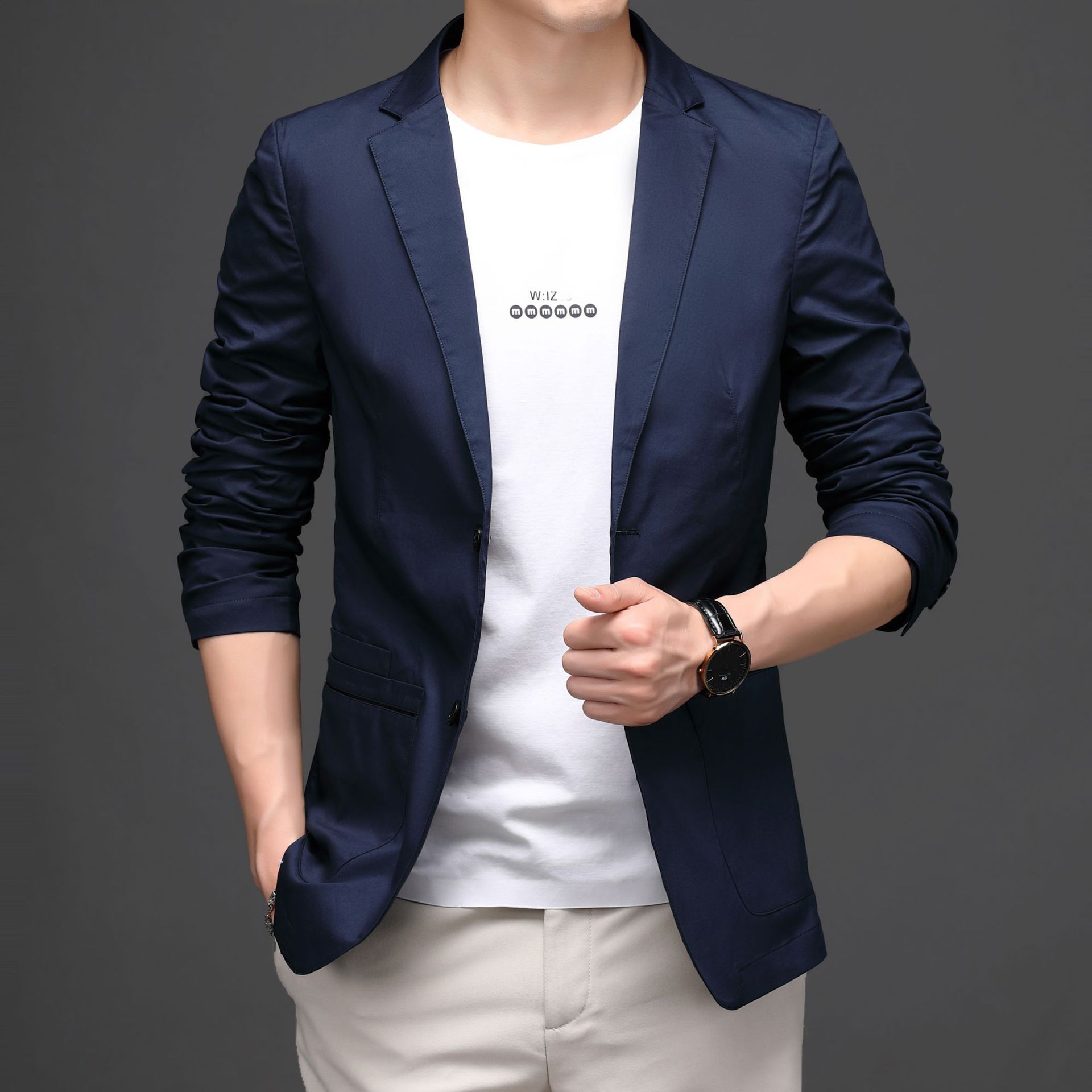 西服男韩版春秋季新款休闲蓝色单西免烫西装外套男士便西薄款