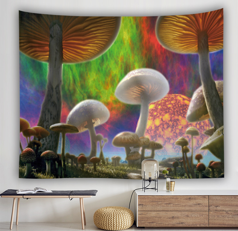 厂家定制挂毯野餐垫彩色星球蘑菇宇宙星空花印花壁挂壁饰t227