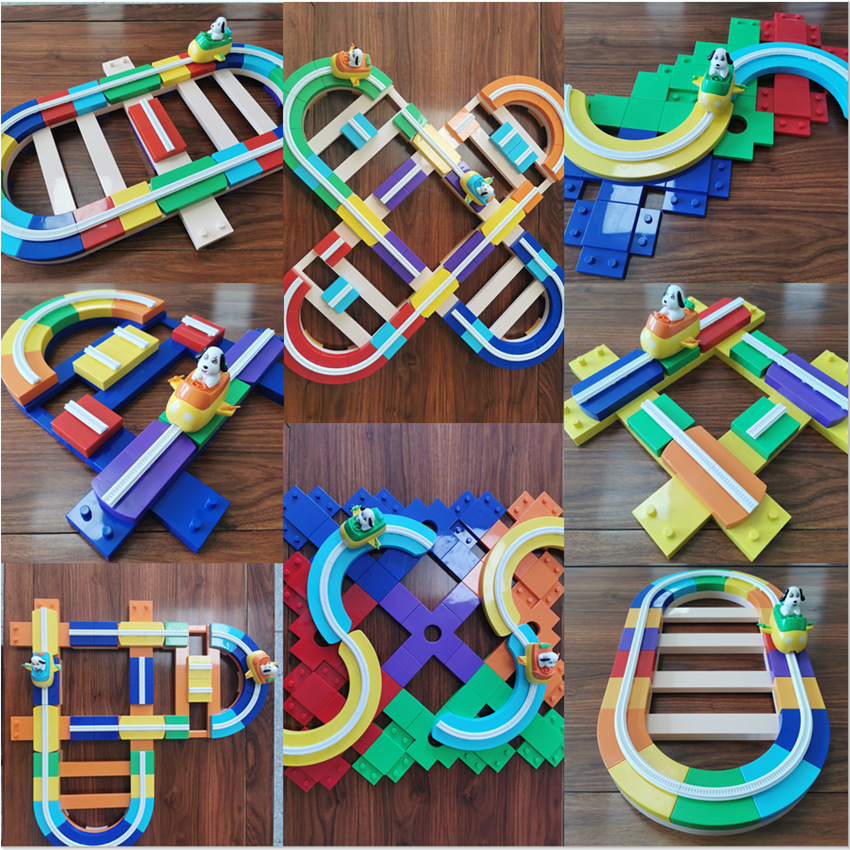 跨境儿童电动滑行汽车积木轨道套装大颗粒拼装轨道积木汽车玩具