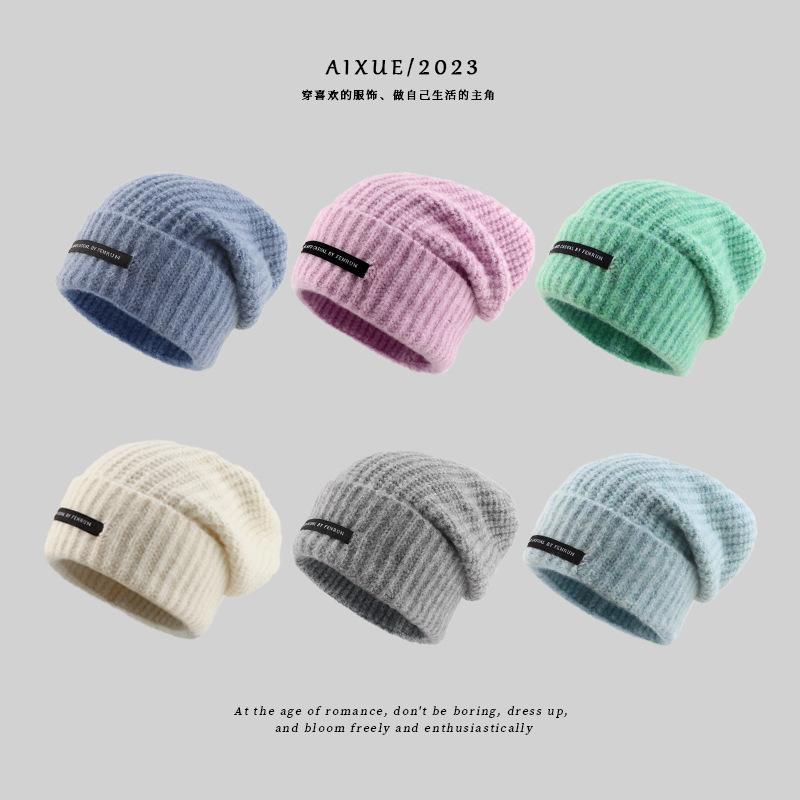 New Loose Knitted Hat Winter Big Head Circumference Warm Pile Heap Cap Women Outdoor Cold Protection Thickening Woolen Cap Women Beanie Hat