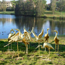 仿真仙鹤摆件户外花园林景观庭院水池装饰小品玻璃钢仿铜白鹭雕塑