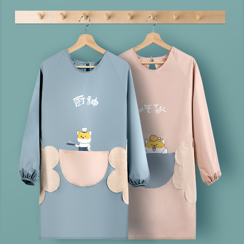 2021新款家用长袖围裙女防水防油做饭罩衣大人厨房时尚反穿工作服