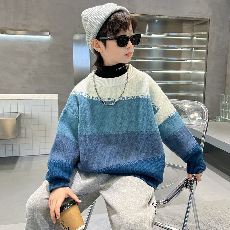 男童拼色毛衣韩版儿童冬季洋气套头针织衫百搭时尚休闲男孩上衣潮