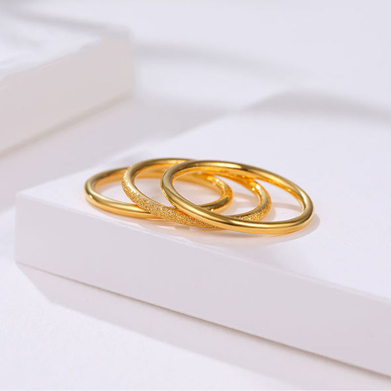 三生三世戒指黄金戒指足金光圈光面磨砂简约细指环女款素圈戒送礼