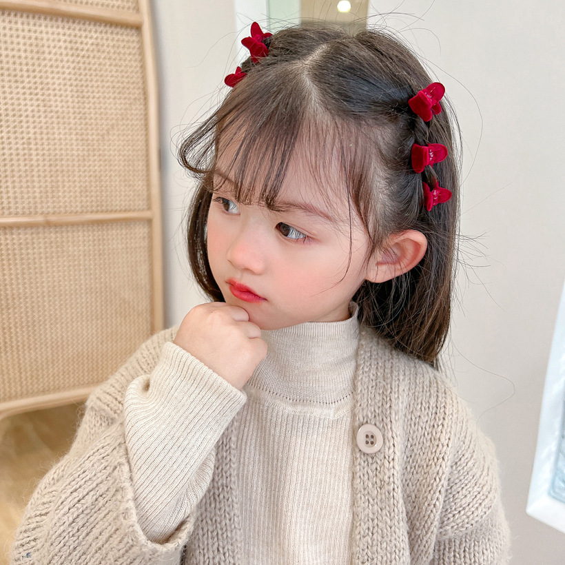 儿童植绒爱心发夹女童宝宝编头发小发夹发饰刘海夹毛绒抓夹10个装